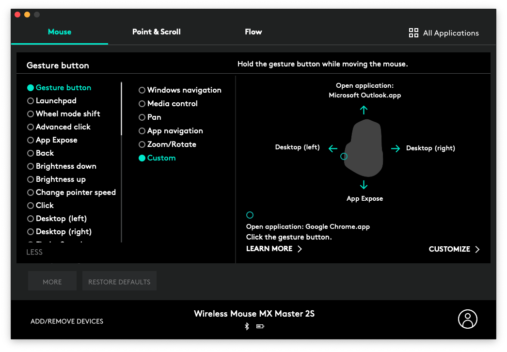 logitech app gestures